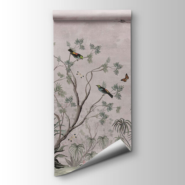 Wallpaper with birds and plants