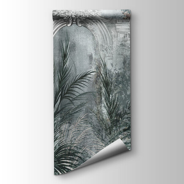 Wallpaper with a stone arch and plants