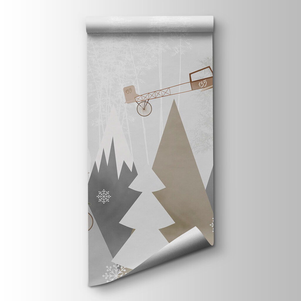 Wall mural of airplanes and hot air balloons flying over mountains