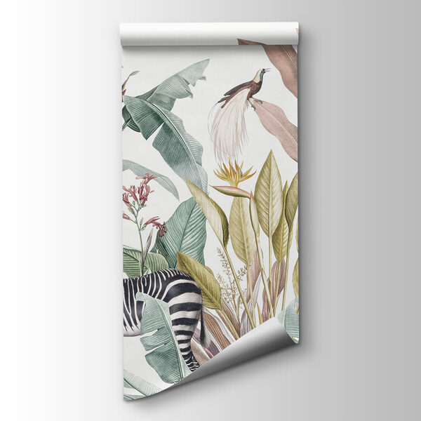 Wallpaper with zebras and birds