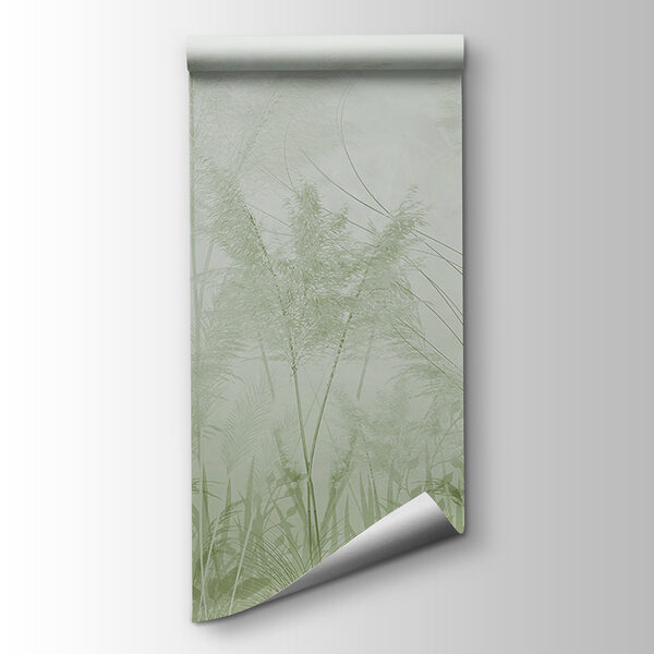 A foggy field of grass