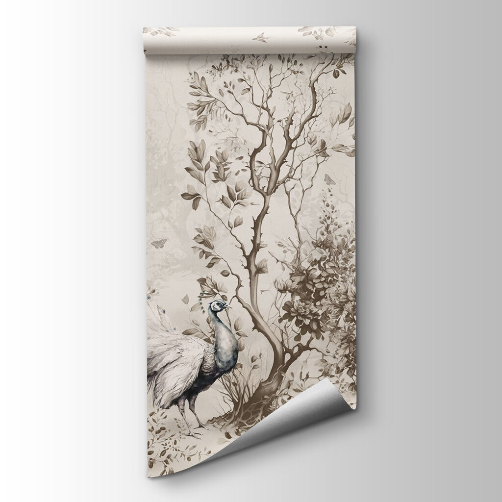 Group of white peacocks in a forest Group of white peacocks in a forest