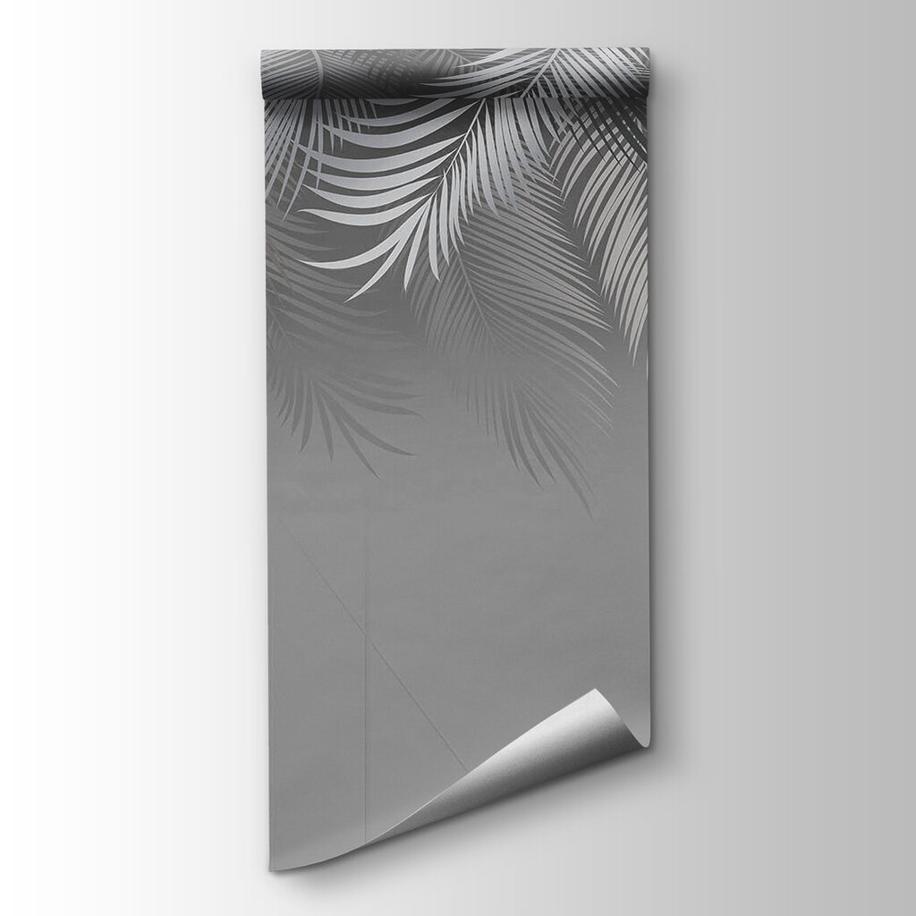 Grey and white background with leaves