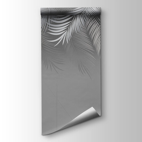 Grey and white background with leaves