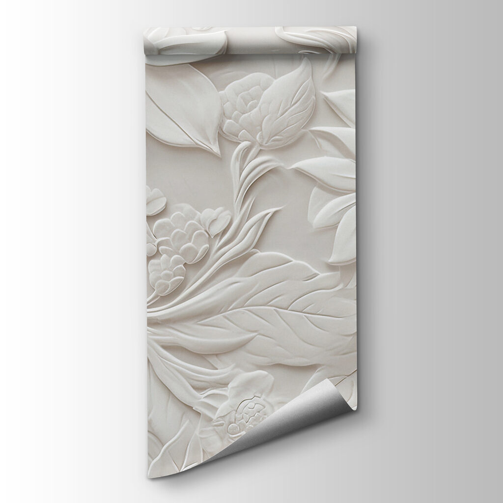 White wall with flowers and leaves White wall with flowers and leaves