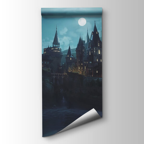 Castle on a hill with a moon in the sky Castle on a hill with a moon in the sky