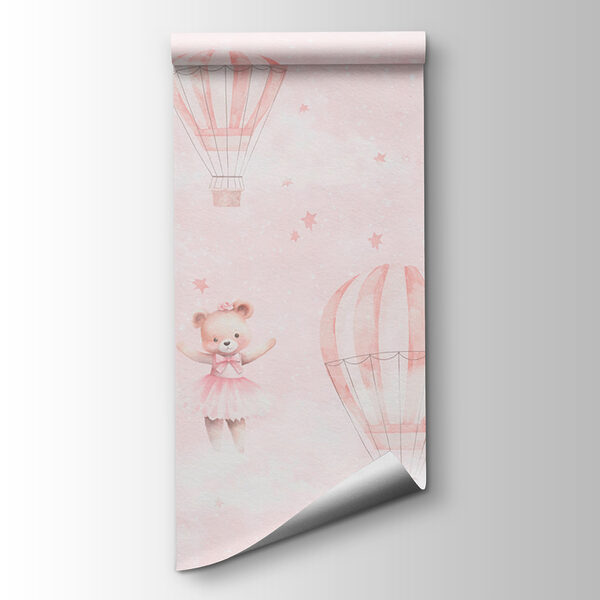 A pink background with teddy bears and hot air balloons A pink background with teddy bears and hot air balloons