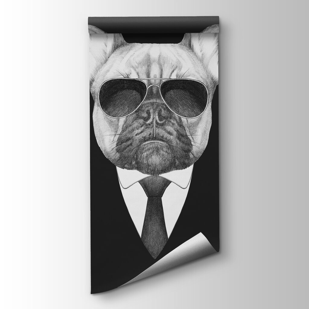 A dog wearing sunglasses and a suit