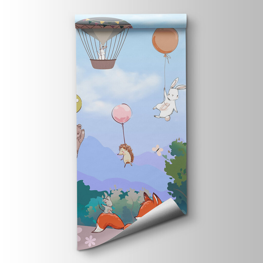 A cartoon of animals and hot air balloons A cartoon of animals and hot air balloons