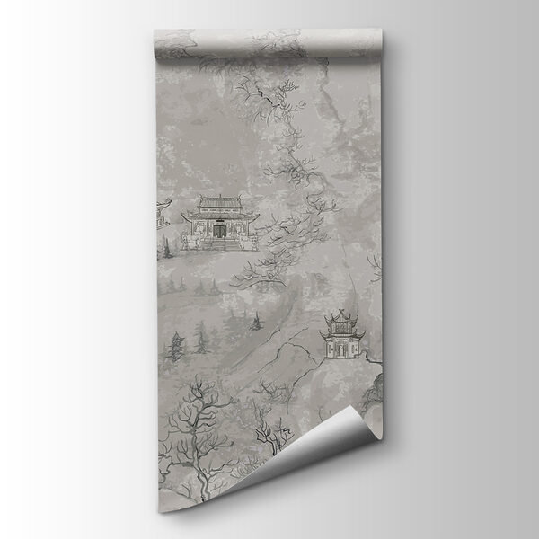 A painting of buildings on a mountain A painting of buildings on a mountain