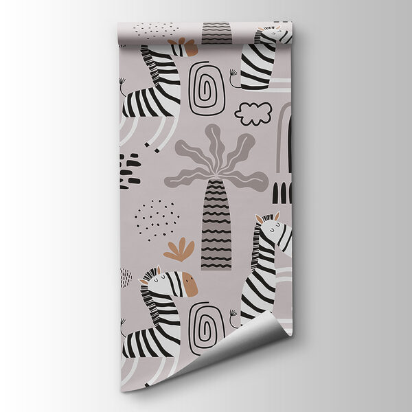 A pattern of zebras and trees