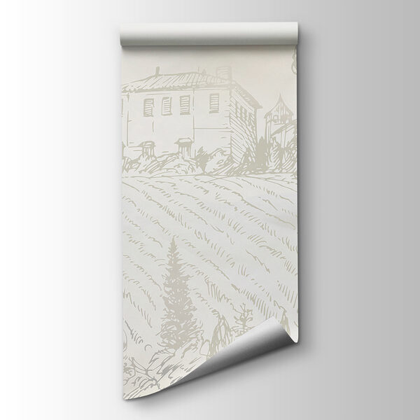 A drawing of a house and trees