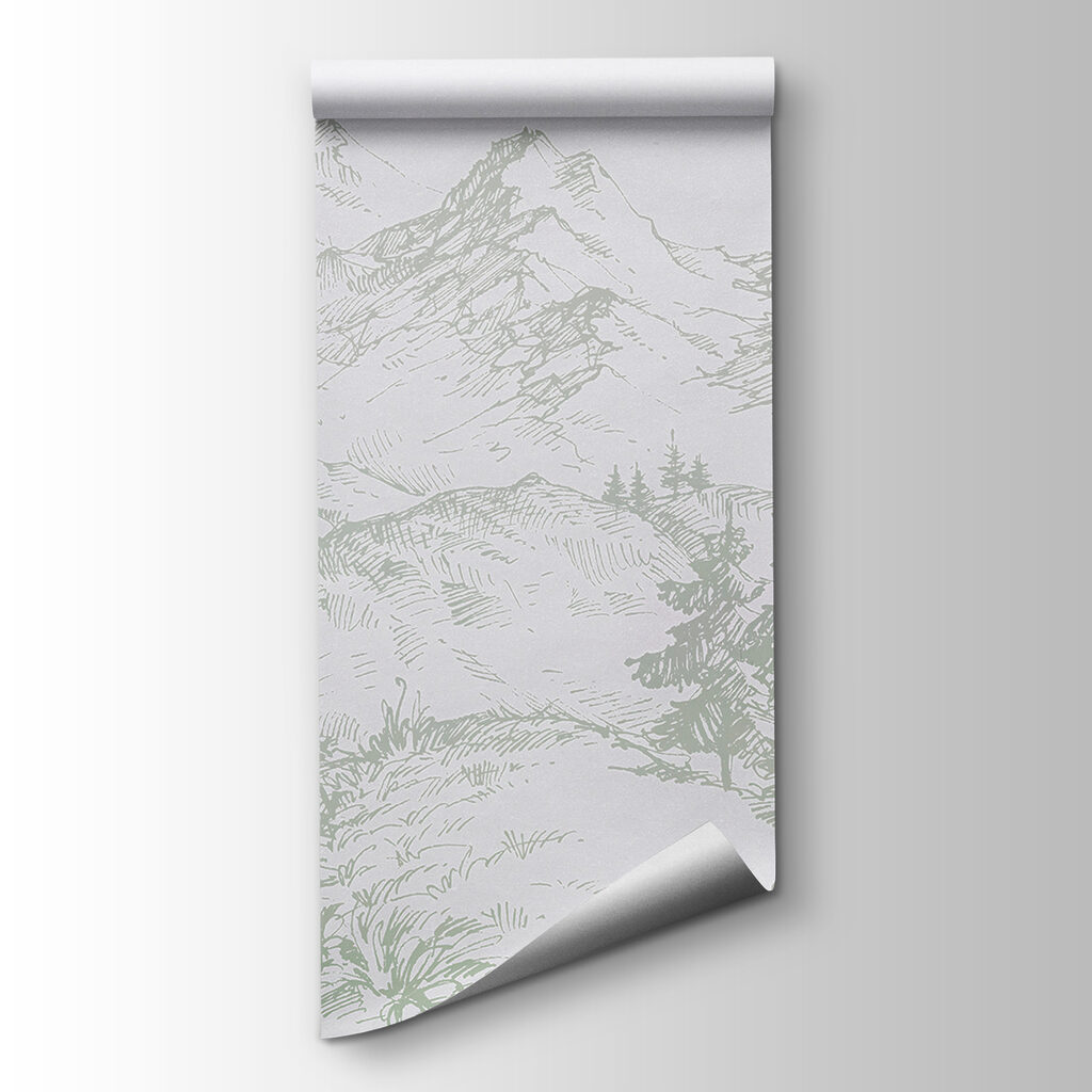 A drawing of a road and trees A drawing of a road and trees