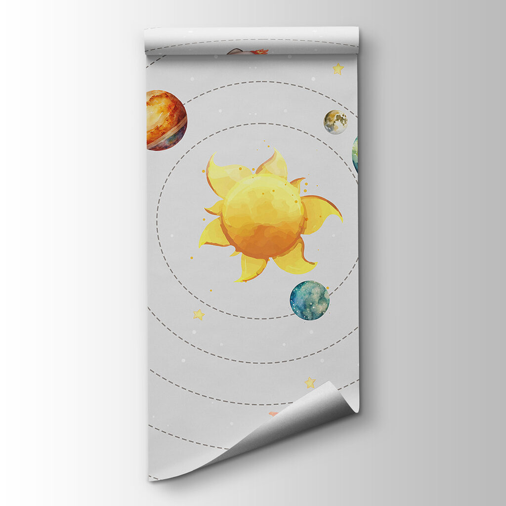 A solar system with planets and stars