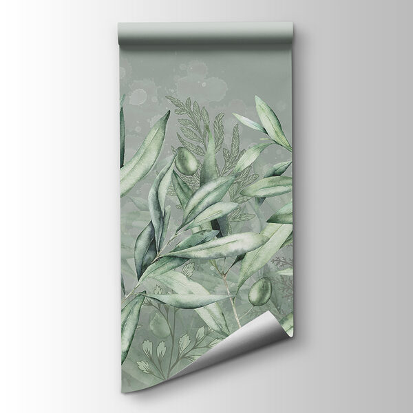A painting of green leaves and olives