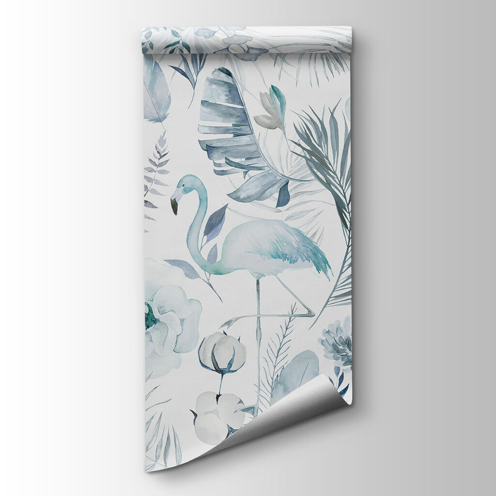 A pattern of flamingos and flowers