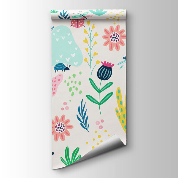 A pattern of flowers and insects