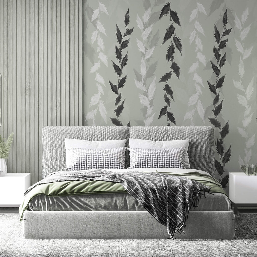 Frunze alb-negru pe fundal gri