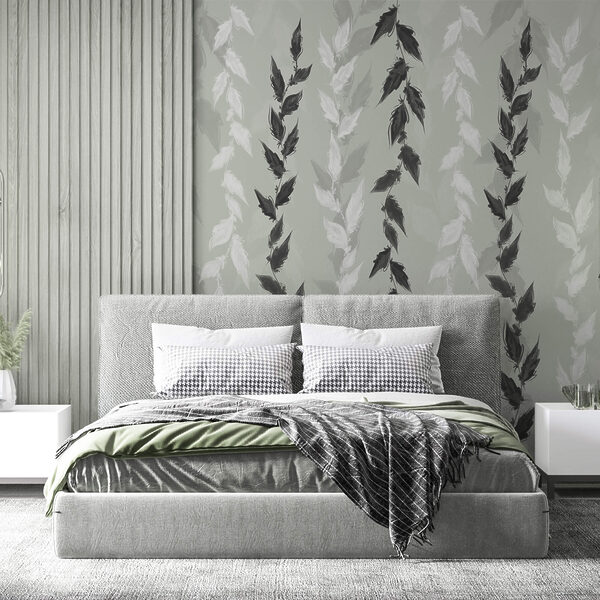 Frunze alb-negru pe fundal gri