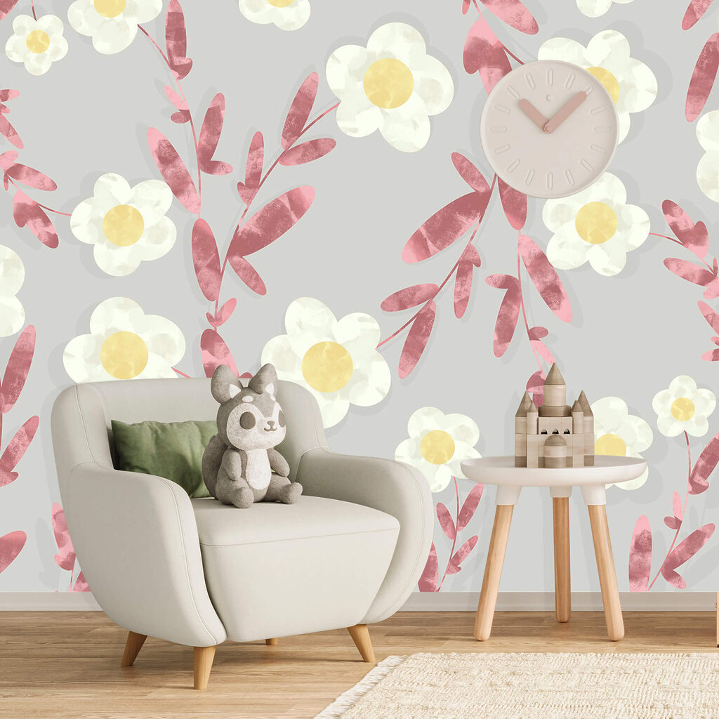 Model cu flori albe și galbene