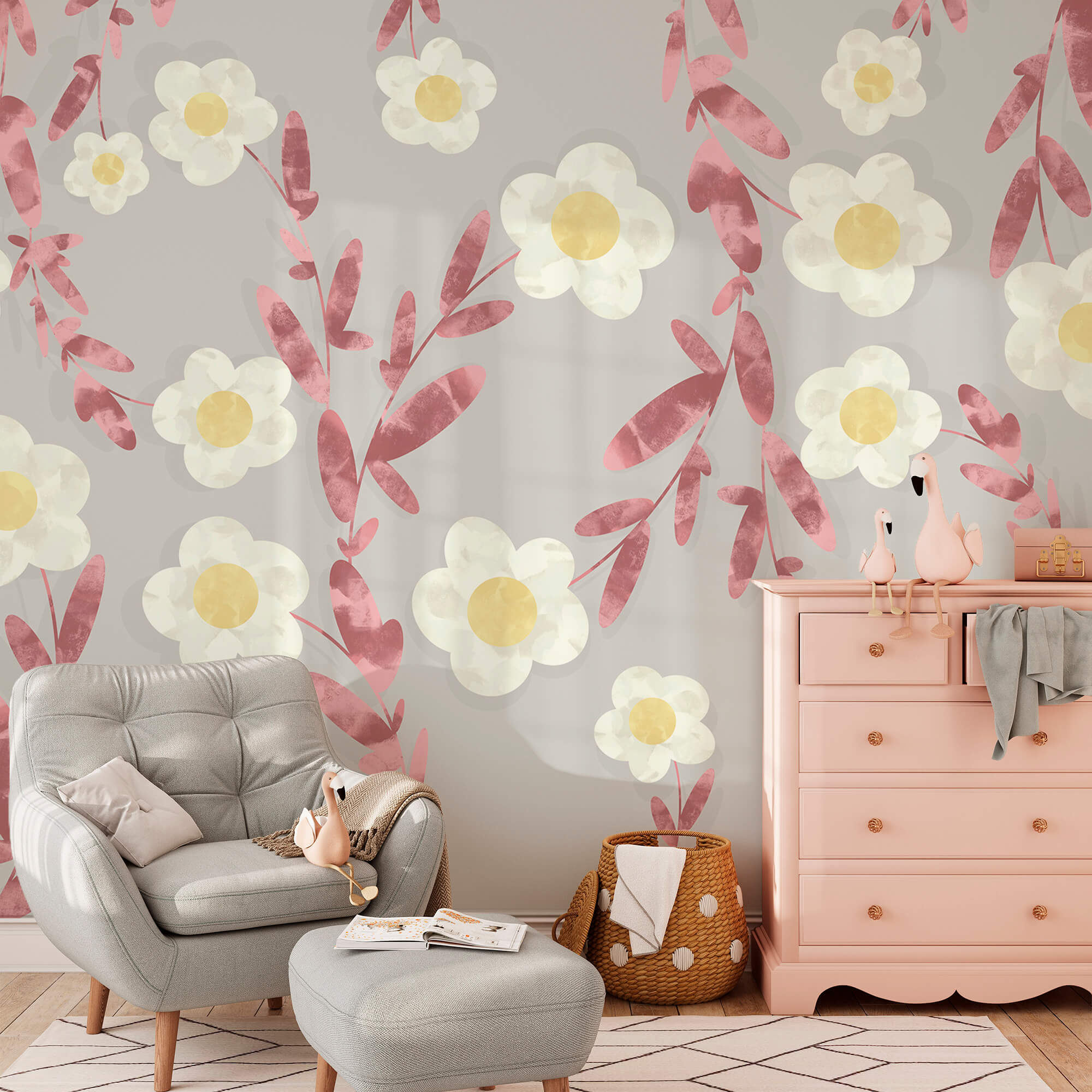 Model cu flori albe și galbene