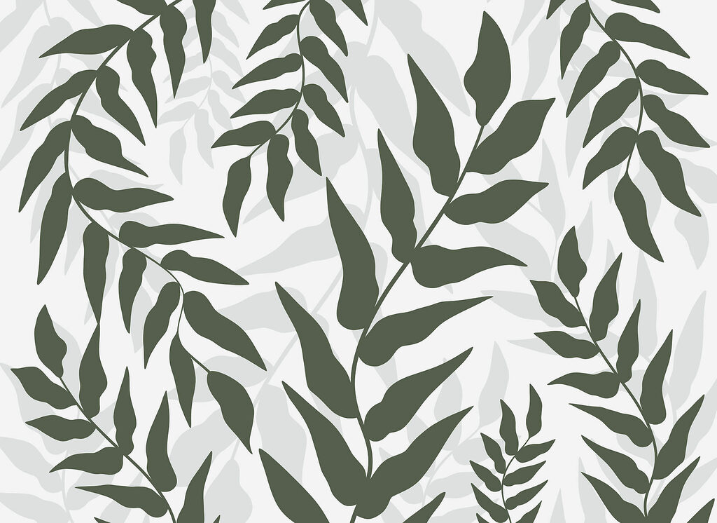 Pattern of leaves on a white background