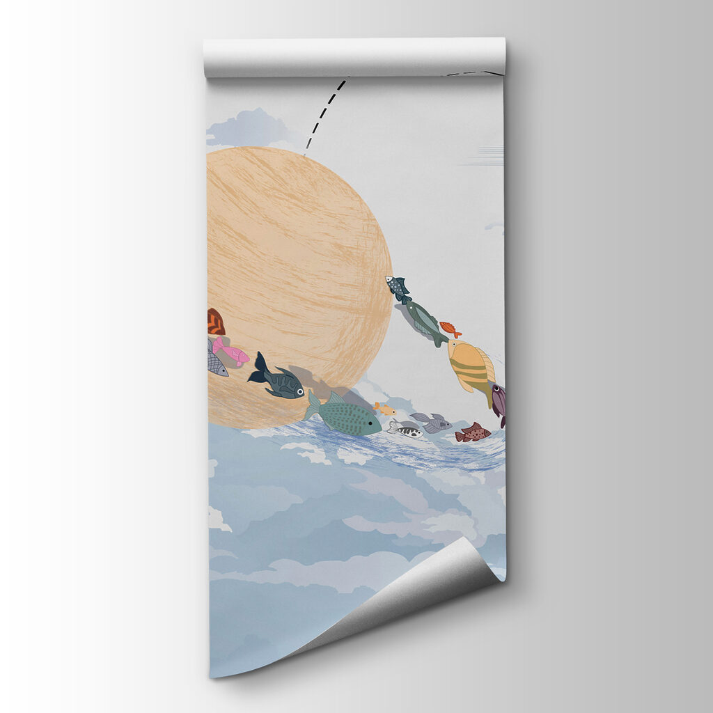 Cartoon of a planet with fish in it