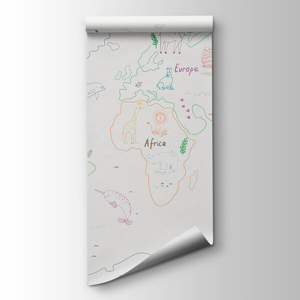 Map of the world with animals and text