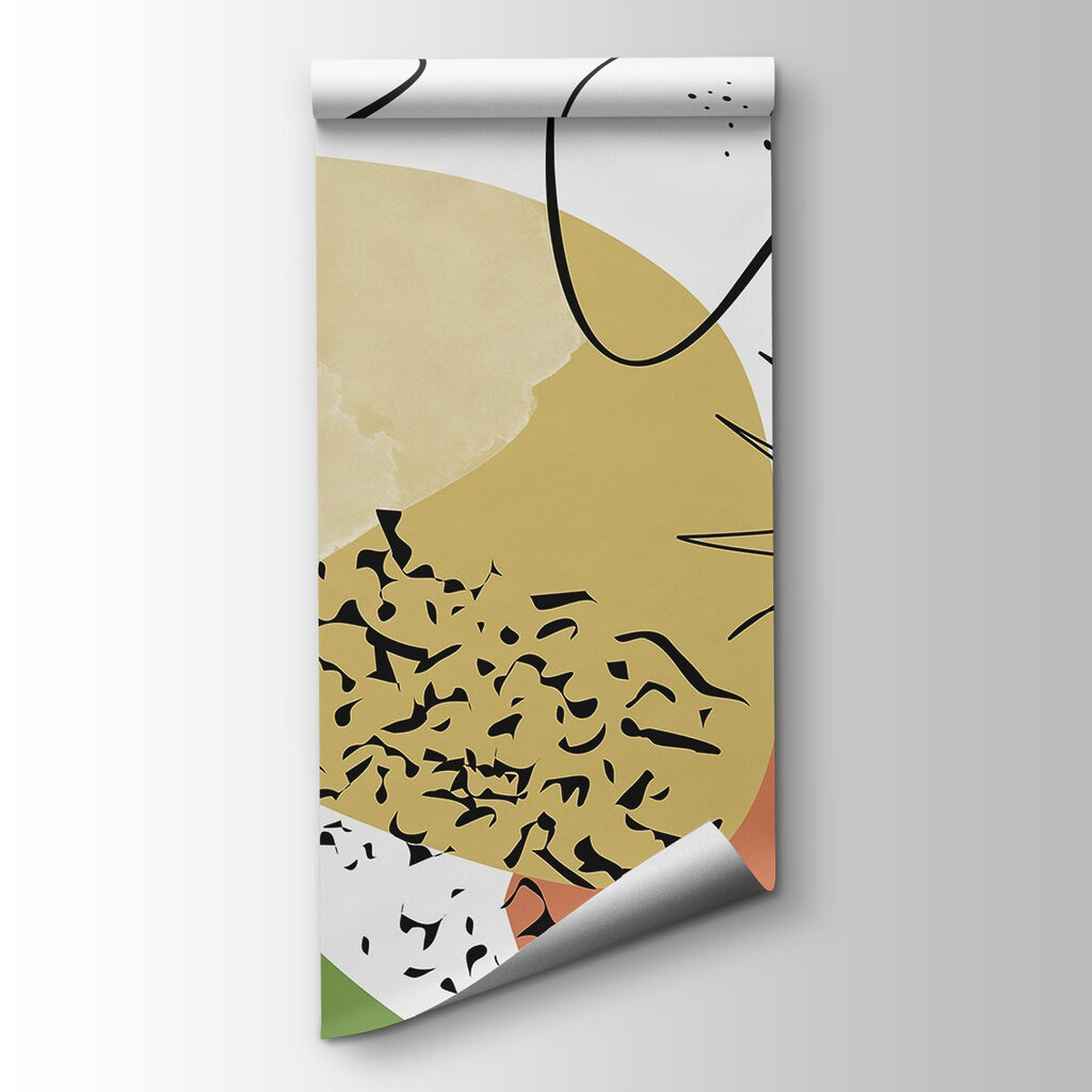 Colorful art with black and green shapes