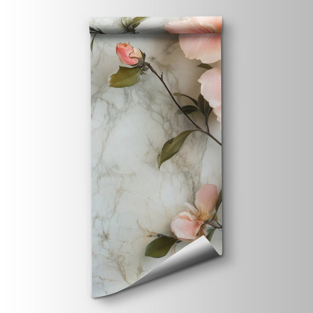 Group of pink flowers on a marble surface