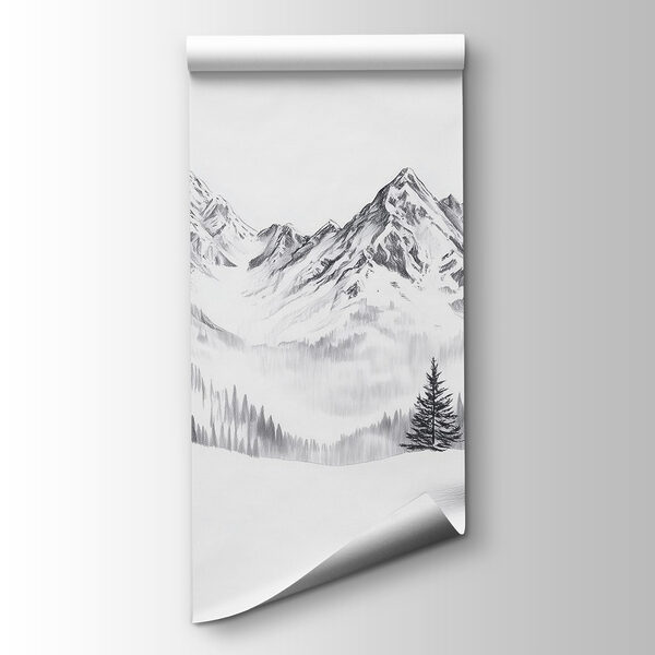Drawing of a snowy mountain range