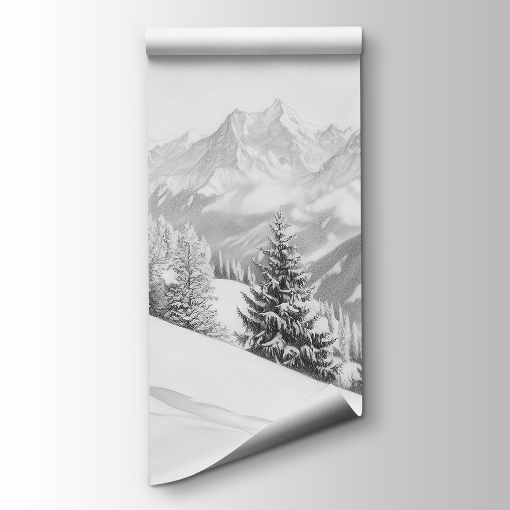 Snowy mountain with trees and mountains in the background Snowy mountain with trees and mountains in the background