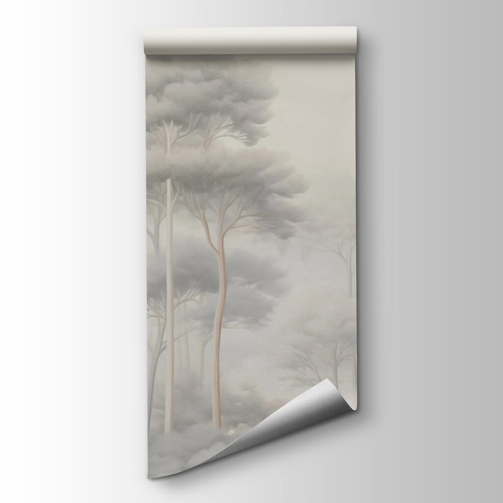 Group of trees in a foggy forest Group of trees in a foggy forest