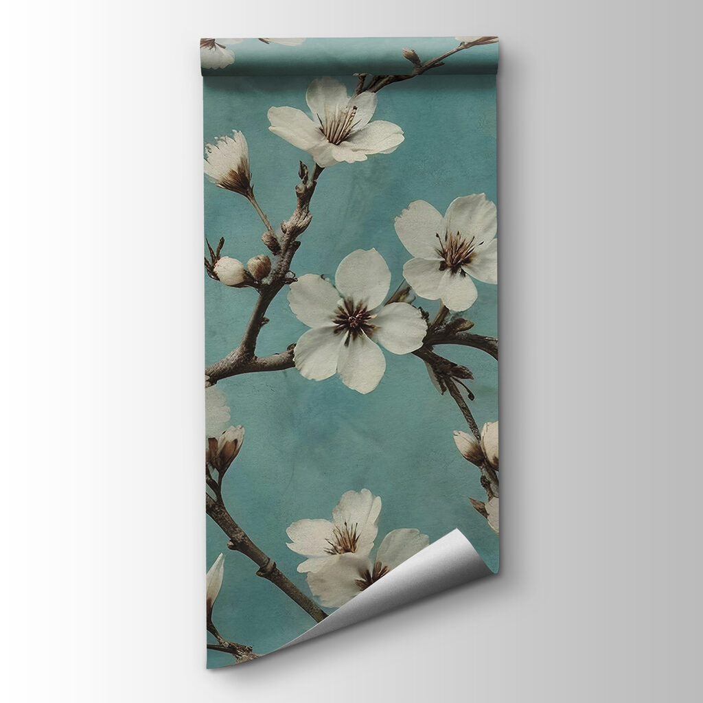 Blossoms dancing against a blue background