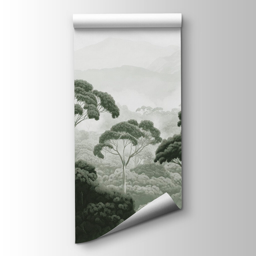 Forest with trees and mountains in the background Forest with trees and mountains in the background