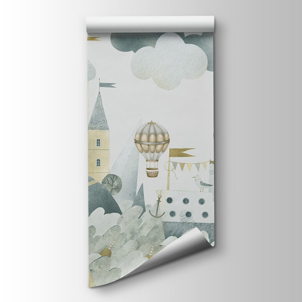 Watercolor painting of a castle and hot air balloons Watercolor painting of a castle and hot air balloons