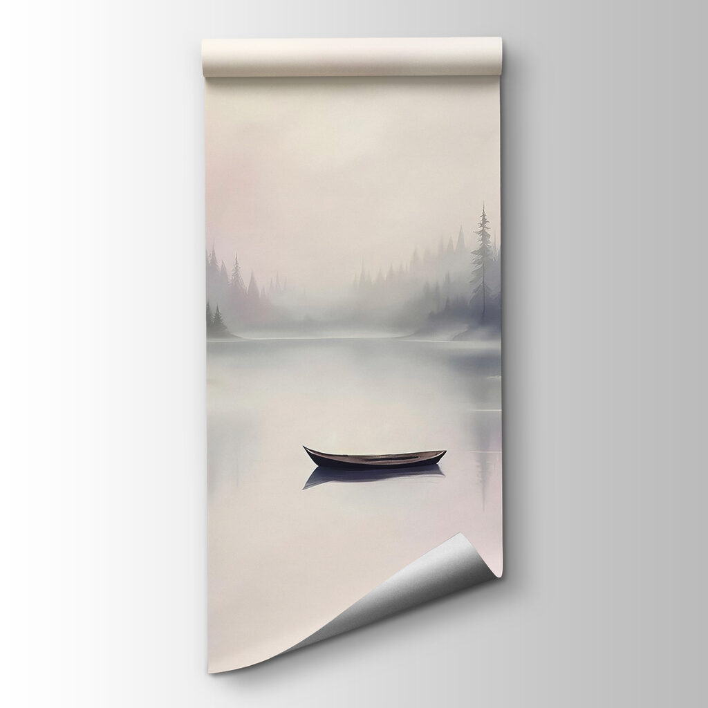 Boat on a lake with trees in the background