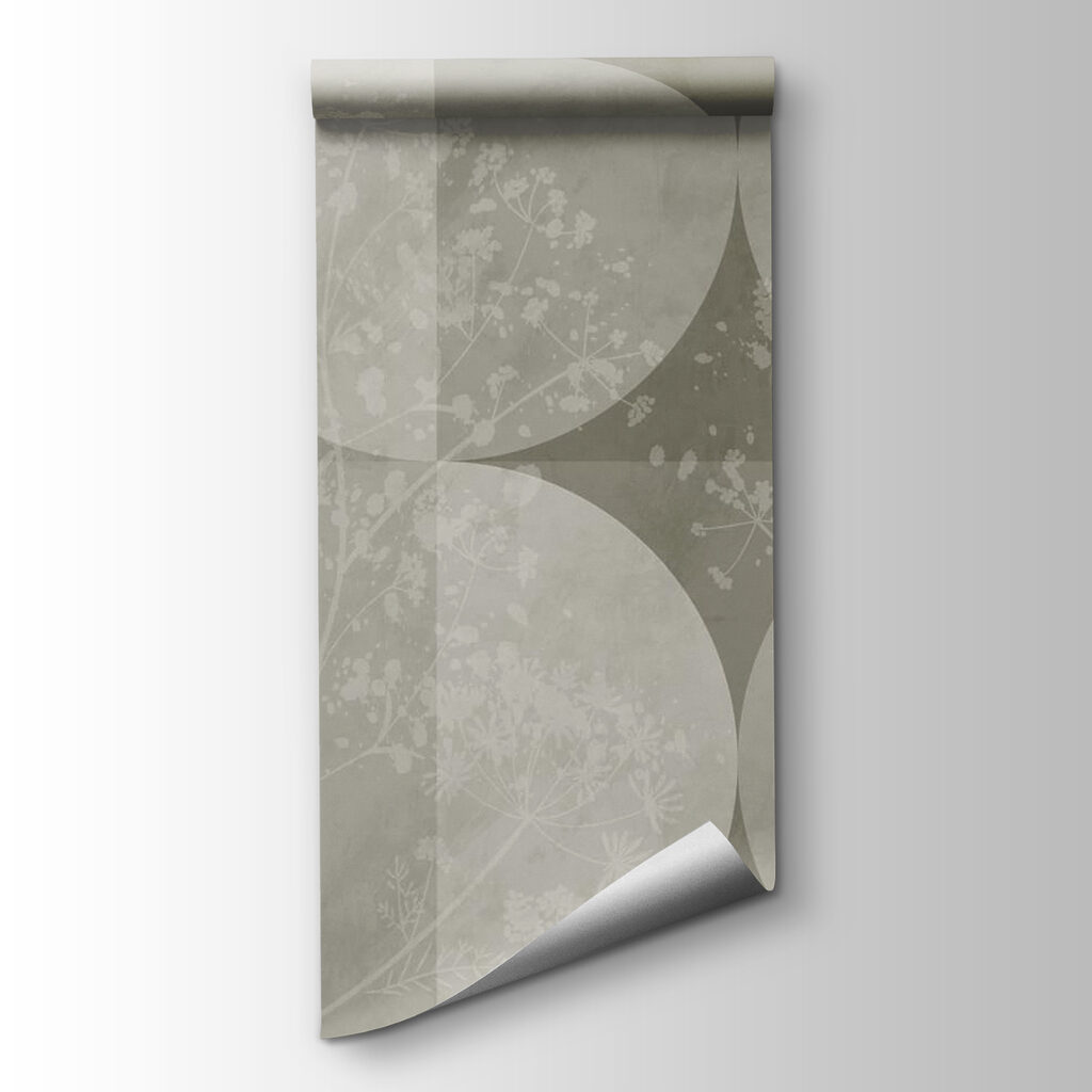 Grey and white background with circles and flowers Grey and white background with circles and flowers