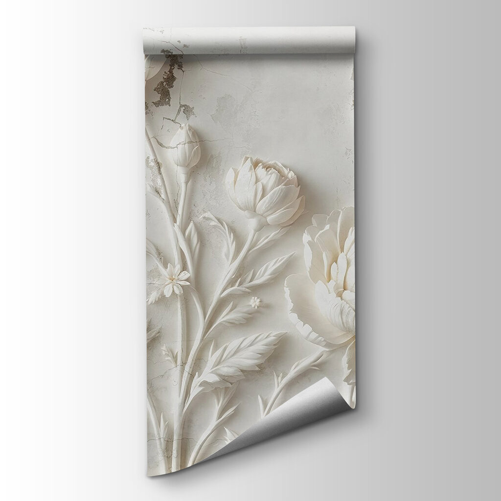 White flower carving on a wall