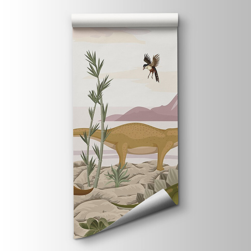 Group of dinosaurs in a desert