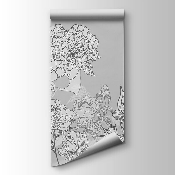 Line of flowers on a gray background
