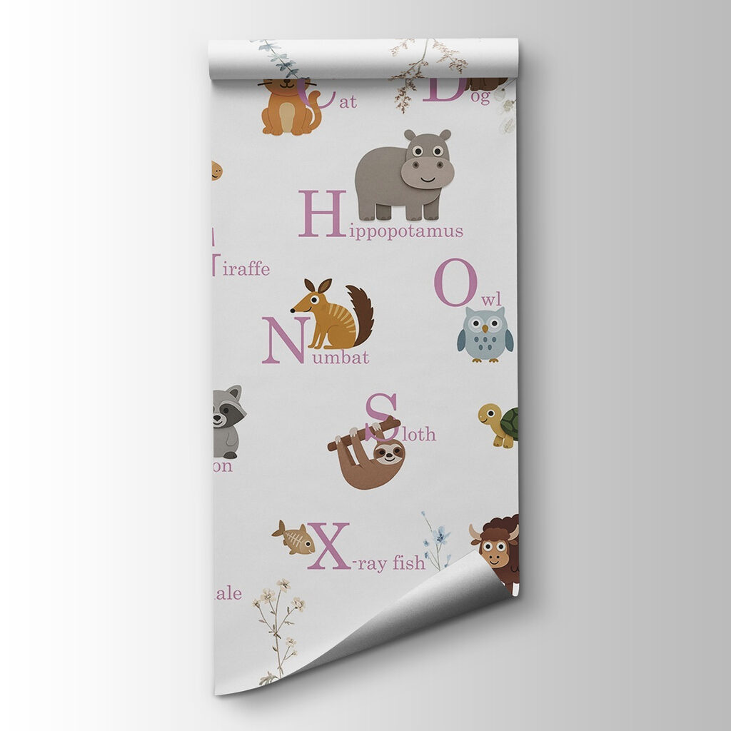 Wallpaper with animals and letters Wallpaper with animals and letters