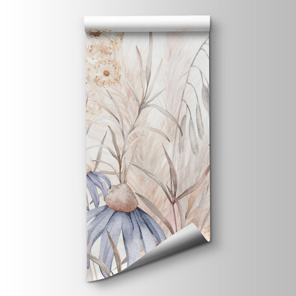 Watercolor painting of flowers and plants