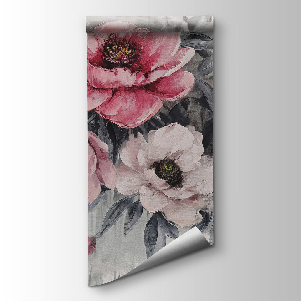 A painting of pink flowers