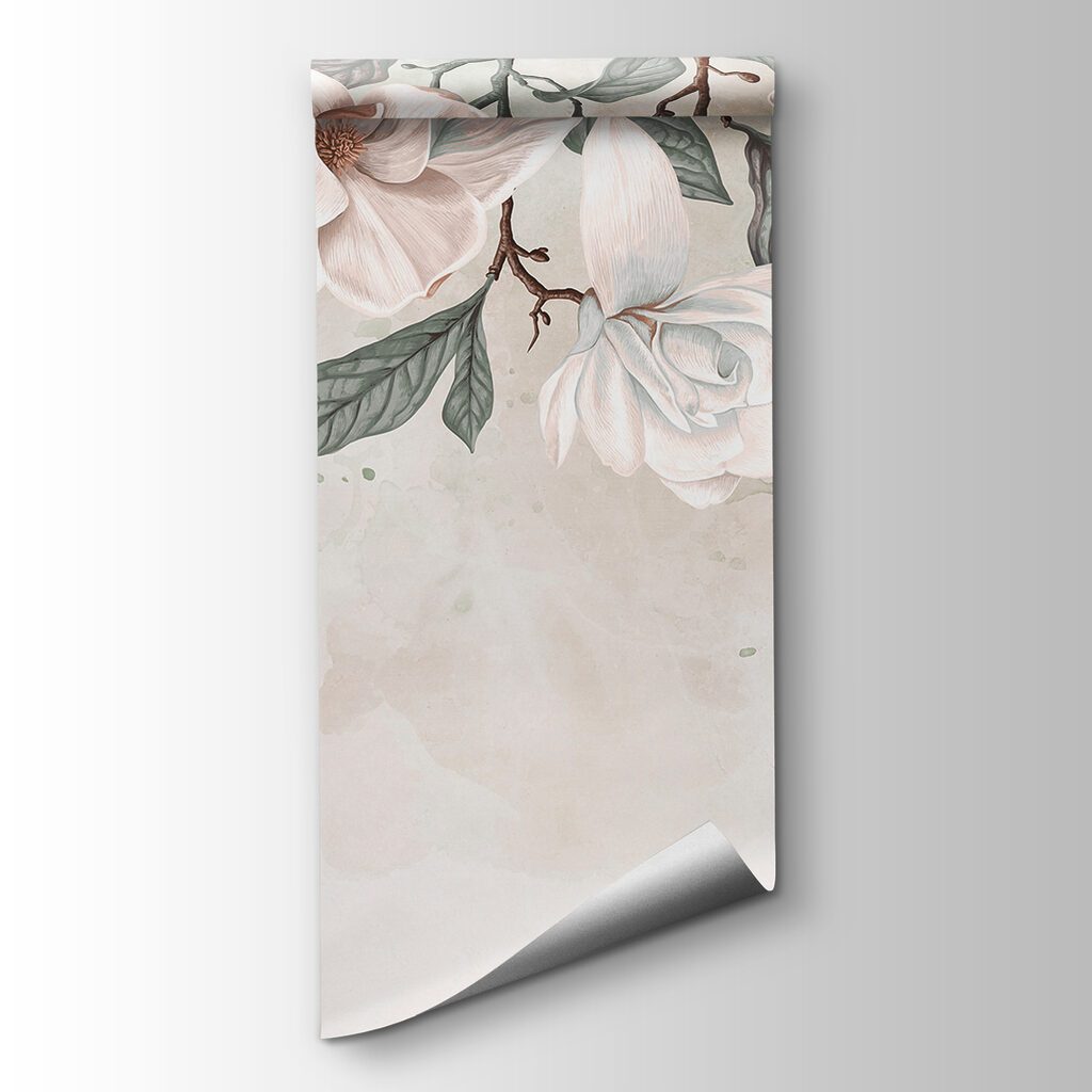 White flowers and leaves on a white background