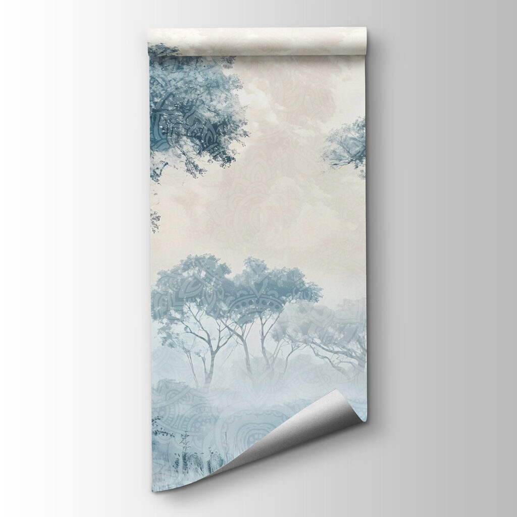 Foggy landscape with trees and plants Foggy landscape with trees and plants