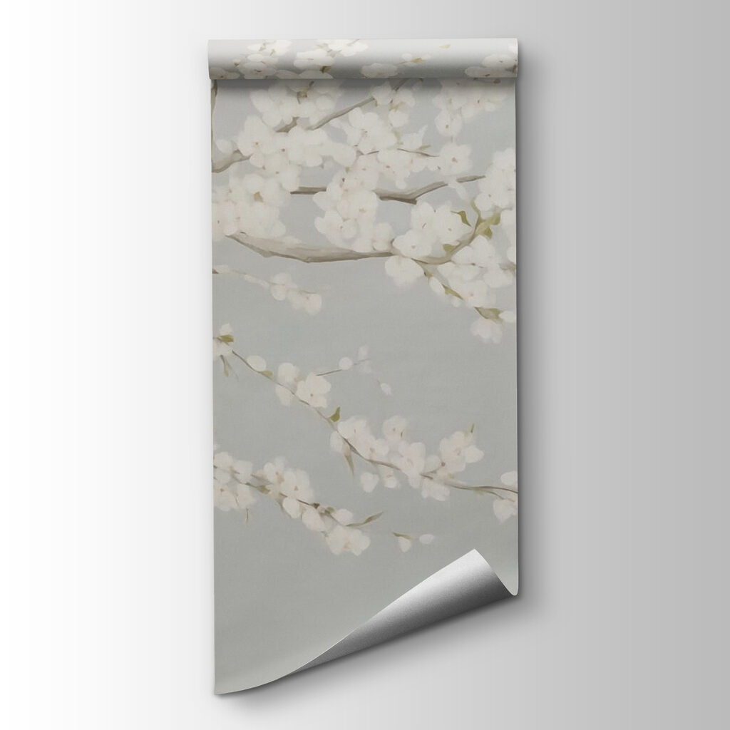 Painting of a tree with white flowers