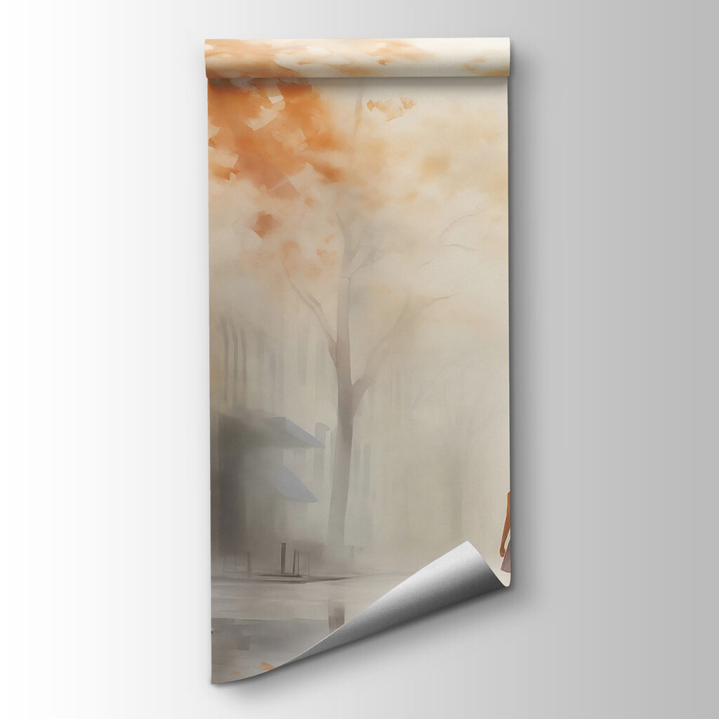 Woman walking down a street in the fog Woman walking down a street in the fog