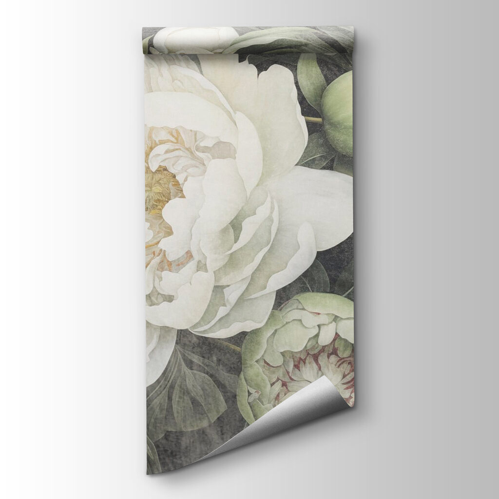 Delicate white peonies in bloom