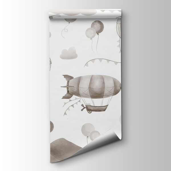 Pattern of hot air balloons and mountains